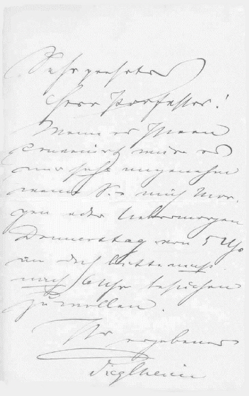 Handschr. Notiz von B.P. an Prof. Sattler
