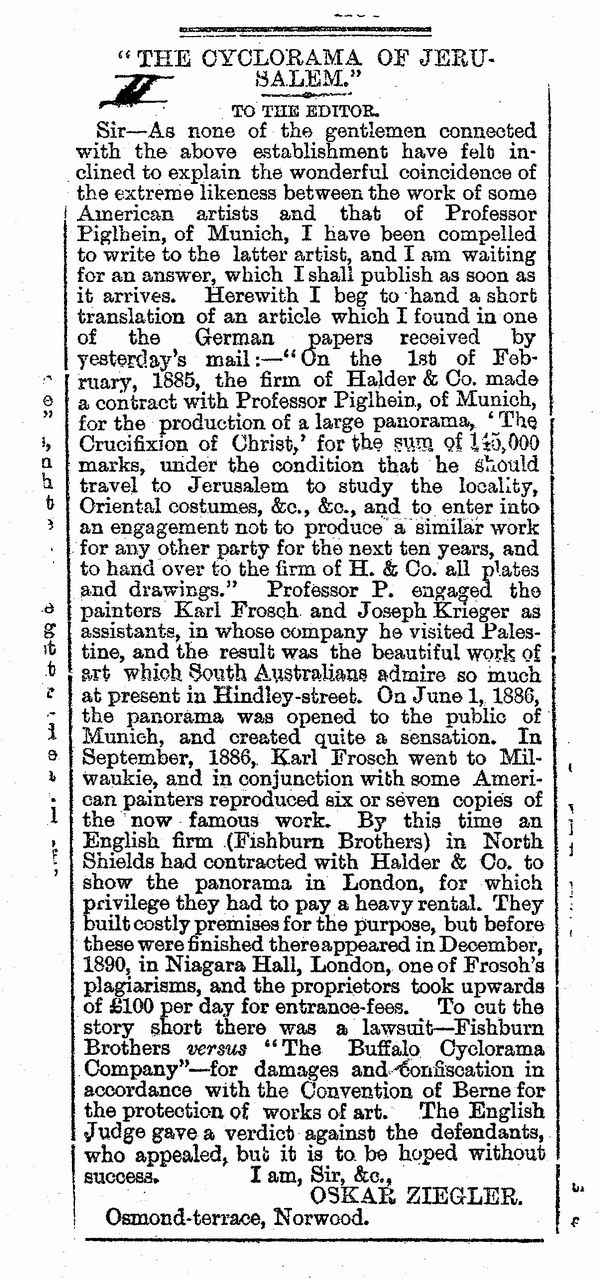 Original-Kopie aus Adelaide Observer, Australien 1891